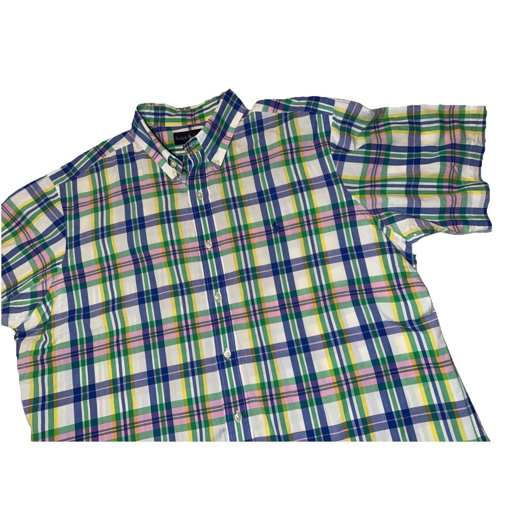 Ralph Lauren Classic Fit Short Sleeve Plaid Button Down Easter Spring XL